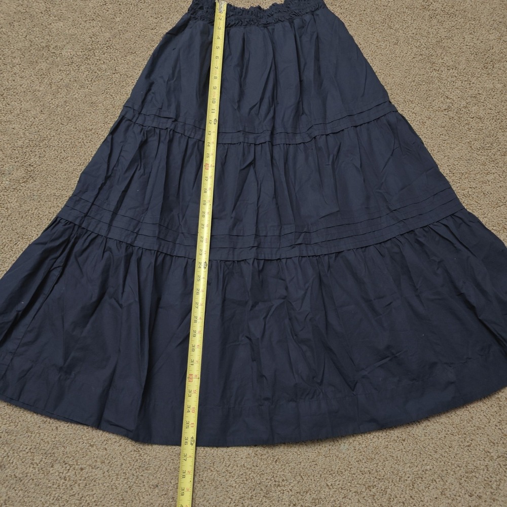 QUINCE Women Tiered Maxi Skirt M Navy Blue Organic Cotton Cottagecore RK001 - Picture 10 of 13